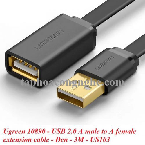 Ugreen 10890 3M màu Đen Cáp tín hiệu nối dài USB 2.0 lõi thuần đồng dáng dẹt US103 30010890